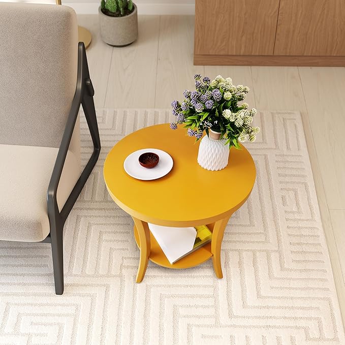 Roundhill Furniture Perth Contemporary Round End Table with Shelf