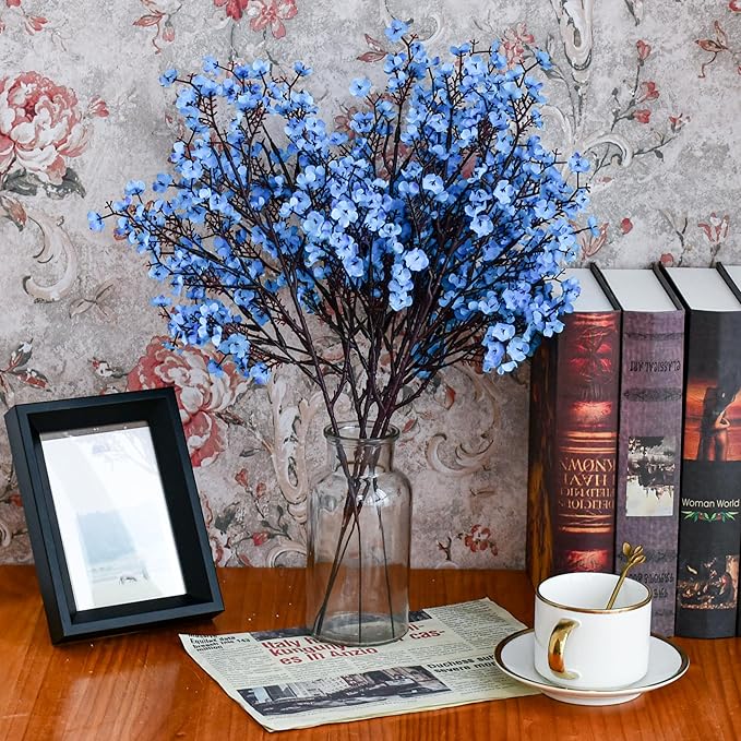 Mandy's Royal Blue Artificial Baby’s Breath Flowers 15 Bundles Silk Gypsophila with Bendable Stems for Fall Centerpiece Wedding Decor and Table Arrangements