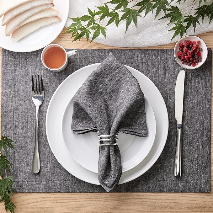 Mebakuk Cloth Placemats, Machine Washable Linen Style Thick Place Mats, Heat Resistant and Easy to Clean Fabric Table Mats for Kitchen Dining Table (Dark Grey, Set of 4)