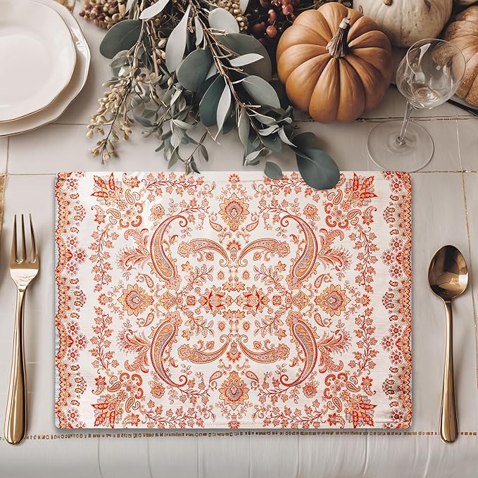 Maison d' Hermine Placemats Set of 4 100% Cotton Washable Cloth Place Mats, Reusable Table Mats for Kitchen Dining Decoration, Party, Wedding, Restaurant (Cachemire, 13" x 19")