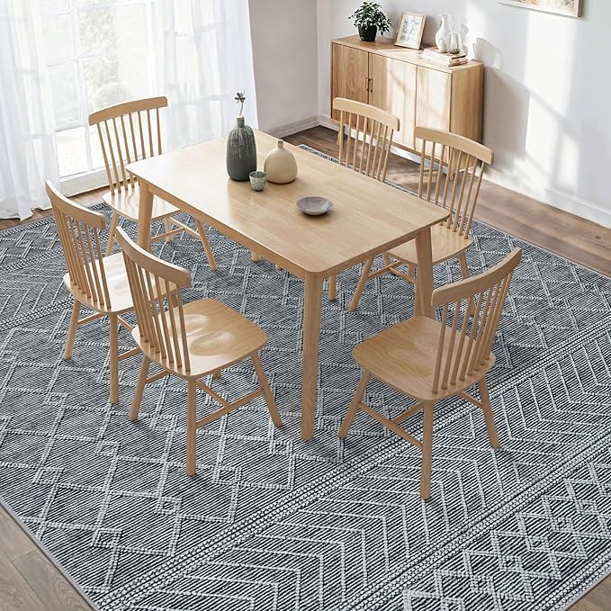 9x12 Area Rug Living Room: Washable Boho Geometric Moroccan Rug Neutral Modern Farmhouse Indoor Soft Non Slip Ultra Thin Large Printed Pattern Carpet for Bedroom Home Office (Black, 9'x12')