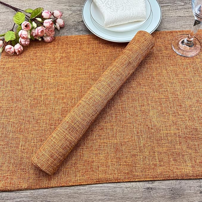 Weabetfu Cloth Placemats Set of 6 Heat Resistant Dining Table Placemmats Cotton Linen Machine Washable Kitchen Table Mats Wrinkle Free Thick Fabric Place Mats,Easy to Clean,13" x 19"