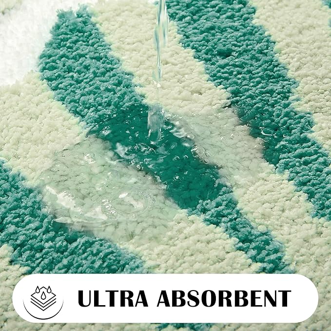 Green Beach Long Bathroom Rugs Non Slip Washable Cute Coastal Bath Mats Rugs for Bathroom Floor Nautical Fluffy Plush Soft Absorbent Farmhouse Carpet for Shower, Tub, 24x60 inch