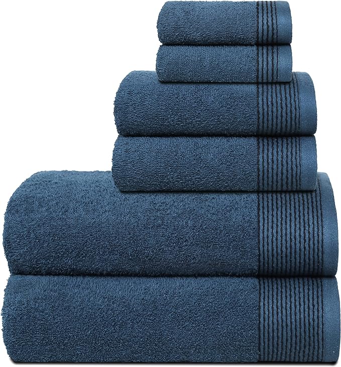 Belizzi Home 100% Cotton Ultra Soft 6 Pack Towel Set, Contains 2 Bath Towels 28x55 inchs, 2 Hand Towels 16x24 inchs & 2 Washcloths 12x12 inchs, Compact Lightweight & Highly Absorbant - Mineral Blue