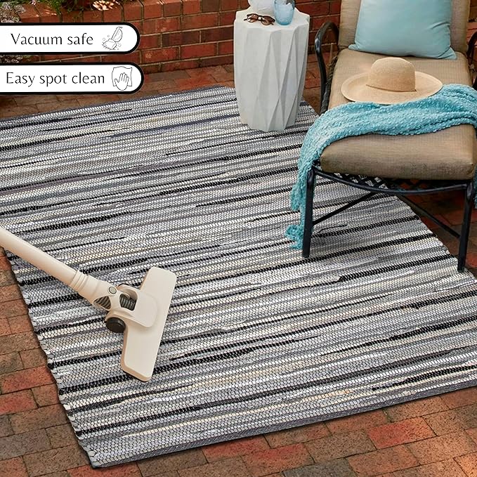 Rug Area Rugs Cotton Charcoal 3x5 Ft Multicolour Chindi for Livingroom Bedroom Washable RagRug Reversible Farmhouse Kitchen RunnerRug Carpet Area Runner Mat for Hallway, Entryway