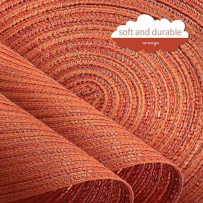 FunWheat Round Braided Placemats Set of 8 Place mats for Dining Tables Woven Heat Resistant Table Mats 15 inch for Fall(Orange,8pcs)