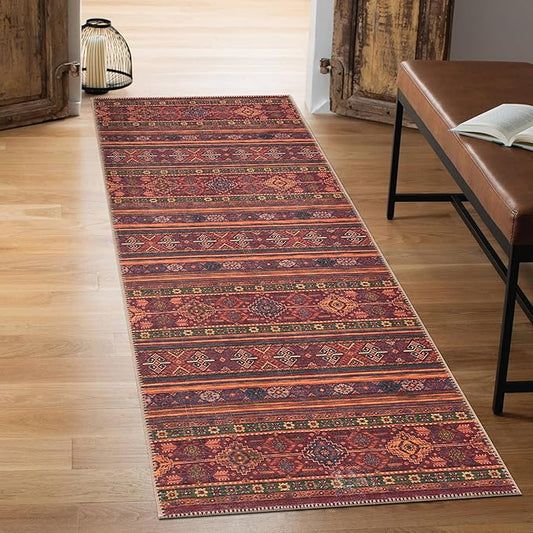 Keen Home Design 2x7 Rug - Machine Washable Runner Rug with Non-Slip Backing, Ideal for Hallway, Entryway, Kitchen, Laundry Room - Vintage, Easy Clean, Durable, Low Pile Rug - (2'6" x 7')
