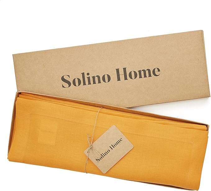 Solino Home Linen Cloth Placemats Set of 4-100% Pure Linen Tangerine Yellow Placemats 14 x 19 Inch for Summer - Fete