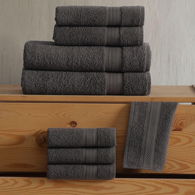 REGAL RUBY, 6 Piece Towel Set, 2 Bath Towels 2 Hand Towels 2 Washcloths, Soft and Absorbent, 100% Turkish Cotton Towels for Bathroom Shower Towel, Bath Linen Set Grey