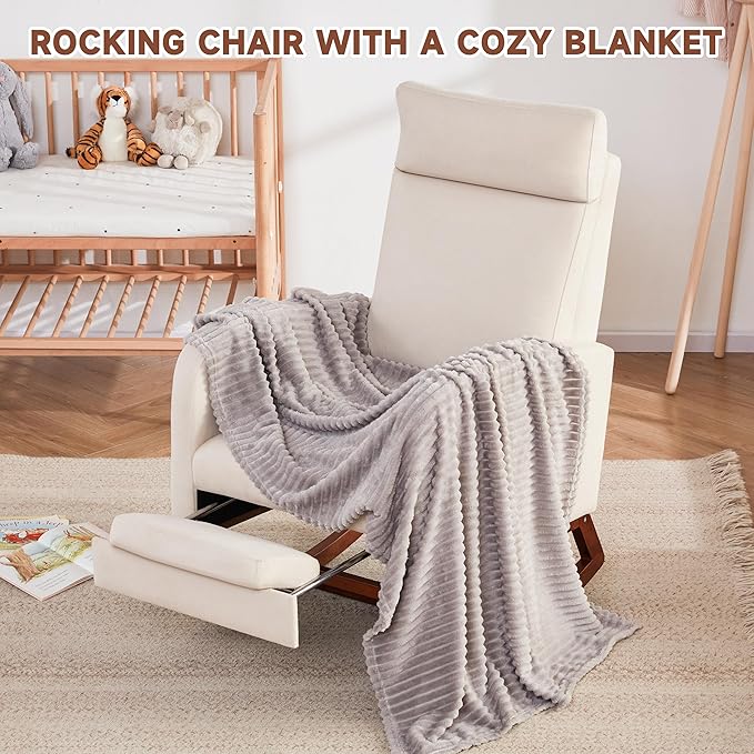 Rocking Chair Nursery Chair with Foot Rest, Nursery Rocking Chairs with High Back, Glider Rocking Chair, Baby Nursery Glider Rocker, Nursing Chair Accent Living Room, Beige with Blanket