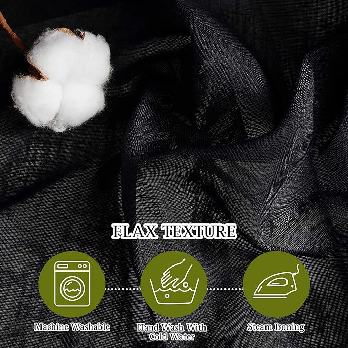 NICETOWN Linen Sheer Black Curtains for Boys Room, Grommet Semi Sheer Privacy with Light Through Linen Blend Window Drapes for Living Room/Sliding Glass Door, W70 x L84, 2 Pieces