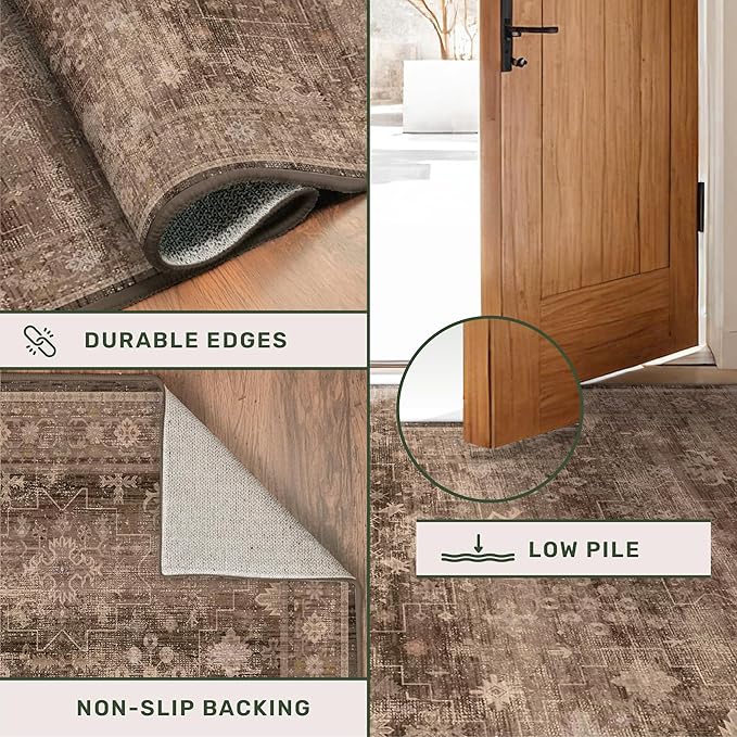 Brown 2x4 Entryway Runner Rugs, Small Runners for Kitchen, Door Mat Indoor Entrance, Bathroom, Non-Slip Low-Pile Washable Stain Resistant, Vintage Taupe Earthy Decor