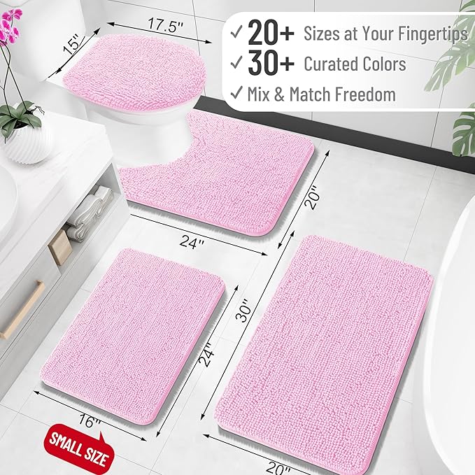 OLANLY Bathroom Rugs 24x16, Extra Soft Absorbent Chenille Bath Rugs, Rubber Backing Quick Dry, Machine Washable Bath Mats for Bathroom Floor, Tub and Shower, Home Decor Accessories, Pink