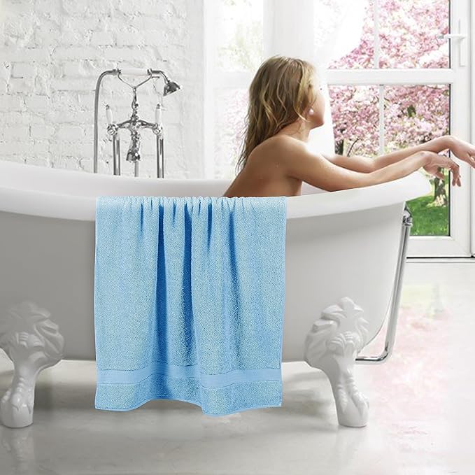GLAMBURG 700 GSM Premium Cotton 2-Pack Oversized Extra Large Bath Sheet Set - 100% Combed Cotton - 2 Bath Sheets 35x70 - Luxury Hotel & Spa Quality - Durable Ultra Soft Highly Absorbent - Sky Blue