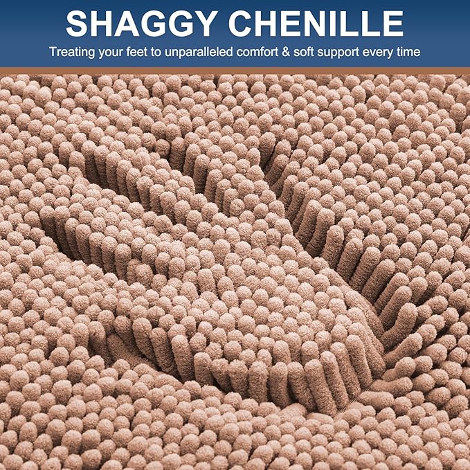 Smiry Luxury Chenille Bathroom Rugs 30x20, Extra Soft and Absorbent Shaggy Bath Mat, Machine Washable, Non-Slip Plush Carpet Runner for Tub, Shower, and Floor, Home Decor Accessories, Peach