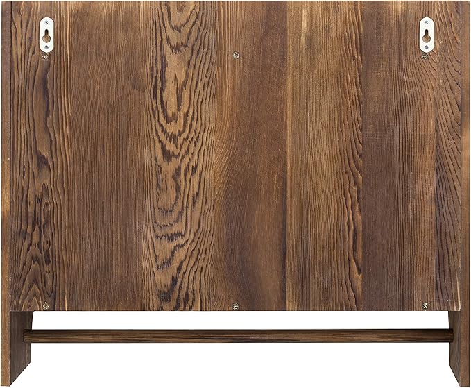 MyGift 3 Tier Wall Mounted Rustic Burnt Solid Wood Bathroom Storage Shelves, Wooden Floating Shelf Toilet Paper Holder Rack with 23 Inch Wide Towel Hanging Bar