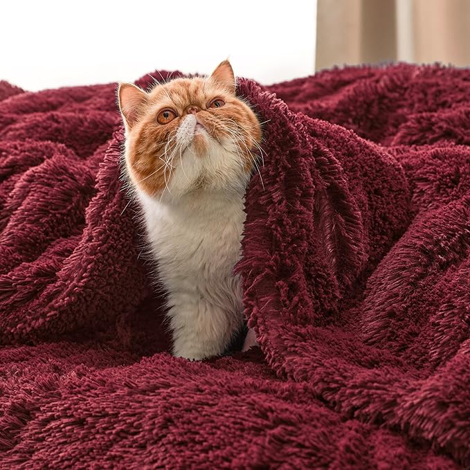 Bedsure Fluffy Burgundy Red King Size Blanket for Bed, Thick Soft Sherpa Faux Fur Fleece Bedding Fuzzy Plush Winter Warm Heavy Oversize Big Large King Blanket, Cozy Red Gifts for Men Women, 108x90