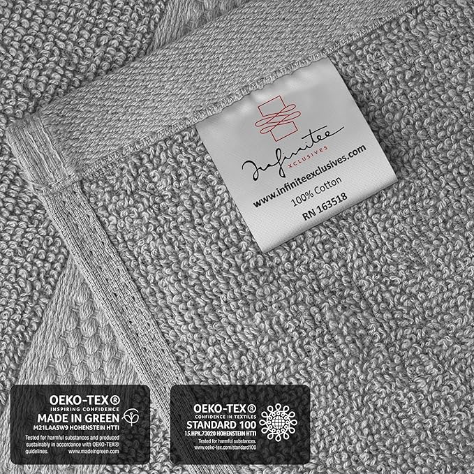 Infinitee Xclusives Premium 100% Cotton Wash Cloths for Showering - Pack of 4, (12x12) Inches - Highly Absorbent, Soft Face Towels, Washcloths Perfect for Bathroom, Hotel, Gym |Charming Grey|