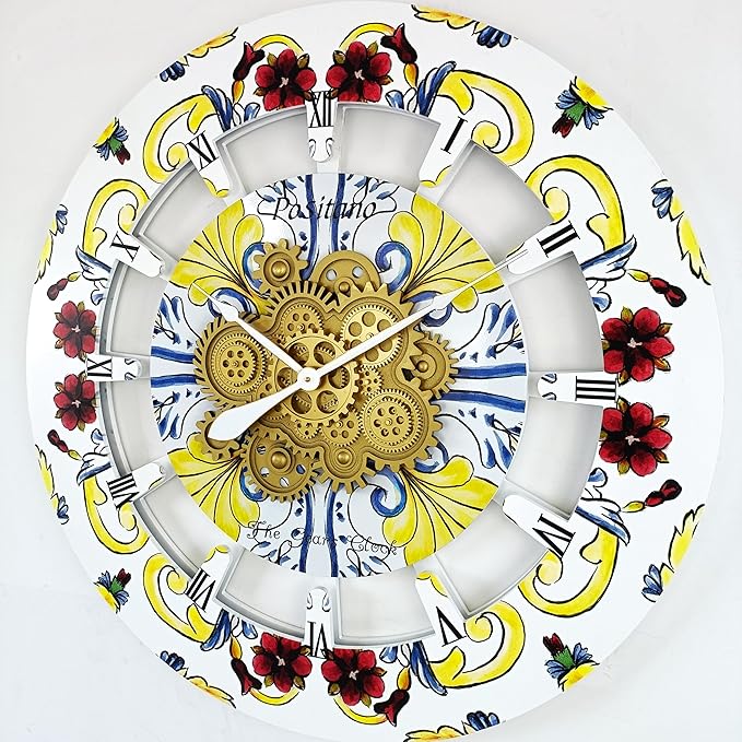 The Gears Clock Wall Clock Italy Collection with Moving Gears (Positano, 36 inch Round)