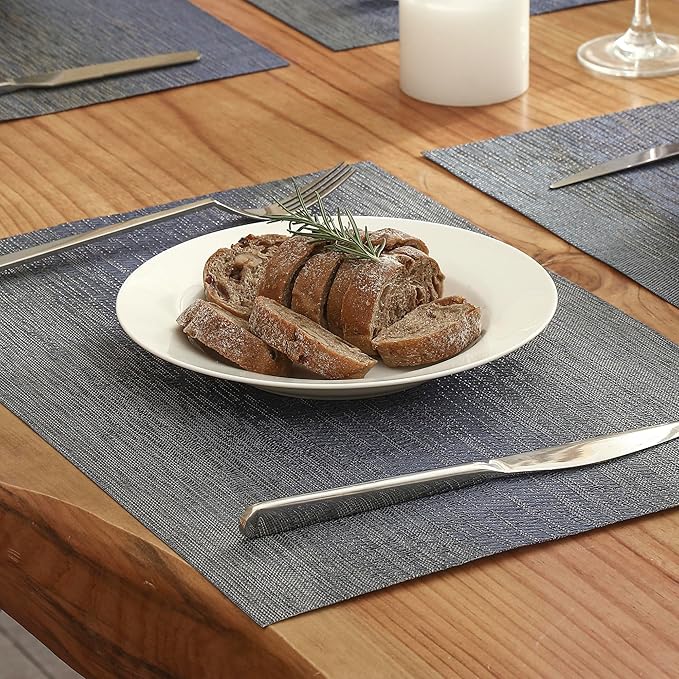 Leetaltree Denim Blue Placemats Set of 12 - Heat Resistant Non-Slip Place mats for Dining Table, Washable Durable PVC Vinyl Woven Table Mats(Denim Blue, 12)
