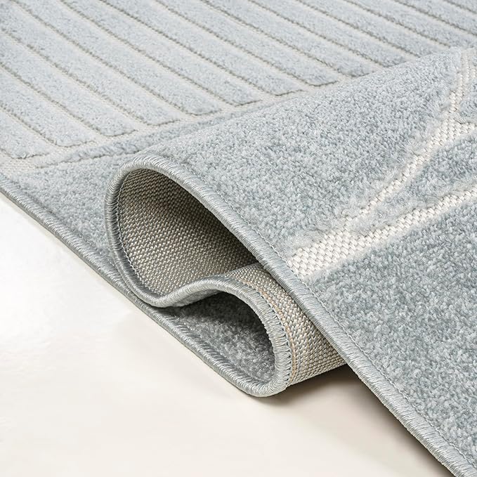 JONATHAN Y SCN104F-4 Nordby High-Low Geometric Arch Scandi Striped Light Blue/Cream 4 ft. x 6 ft. Indoor/Outdoor Area Rug for Patio, Backyard, Living Room, Bedroom, Office, Hose-Washable
