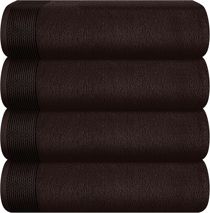 Belizzi Home Ultra Soft 4 Pack Oversized Bath Towel Set 27x54 inches, 100% Cotton Bath Towels, Highly Absorbant Compact Quickdry & Lightweight Towel, Ideal for Gym Travel Camp Pool - Chocolate Brown
