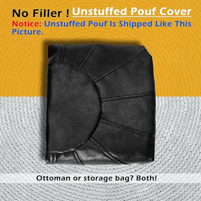 Thgonwid Unstuffed Moroccan Ottoman Pouf Cover, Ottoman Footstool Storage Solution, Bean Bag Chair, Foot Rest, Black