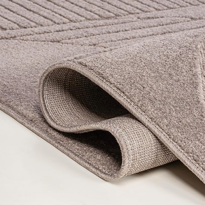 JONATHAN Y SCN104D-4 Nordby High-Low Geometric Arch Scandi Striped Taupe/Beige 4 ft. x 6 ft. Indoor/Outdoor Area Rug for Patio, Backyard, Living Room, Bedroom, Office, Hose-Washable