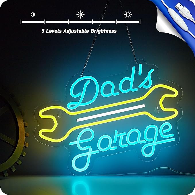 Garage Neon Sign for Wall Decor Dad's Garage LED Light Car signs for Auto Repair Shop Man Cave Workshop Gift for Father 12.6 x 16.5 in