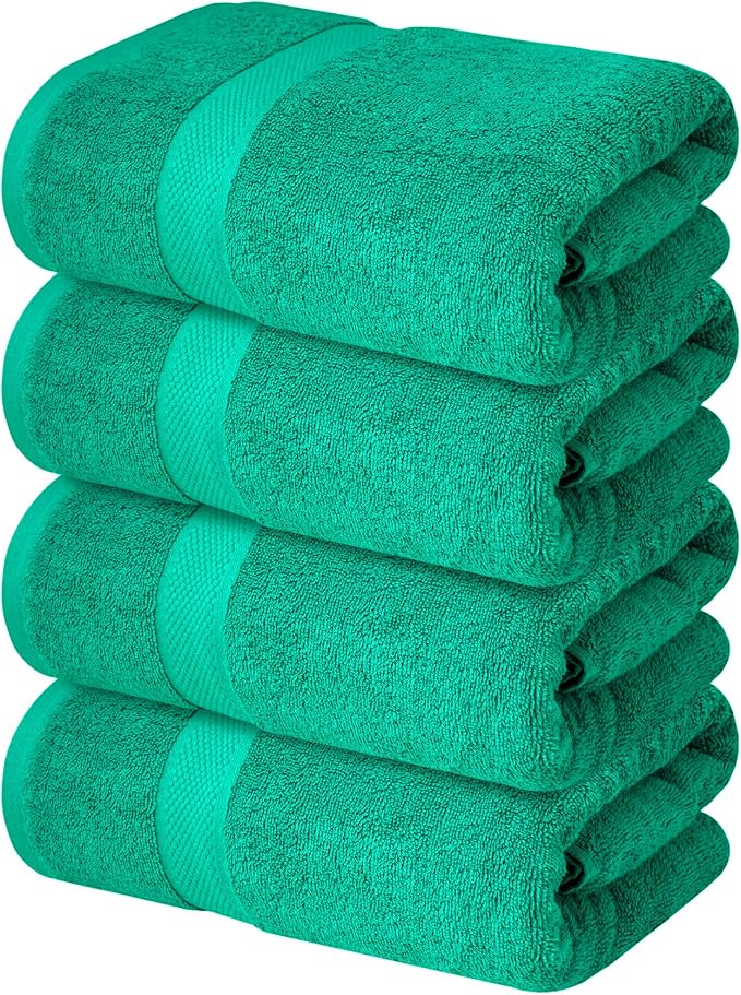 Infinitee Xclusives Luxury 100% Ring-Spun Cotton Bath Towels Set of 4 (27x54 inches) – Soft, Absorbent & Quick-Drying Towels for Bathroom, Gym, Spa & Hotel Use (Vivid Green)