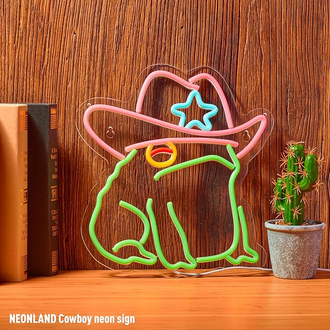 Cowboy Toad Neon Sign Frog Neon Light Cowboy LED USB Powered Dimmable Art Signs for Pub Store Man Cave Room 13.8 X 12.6 inch