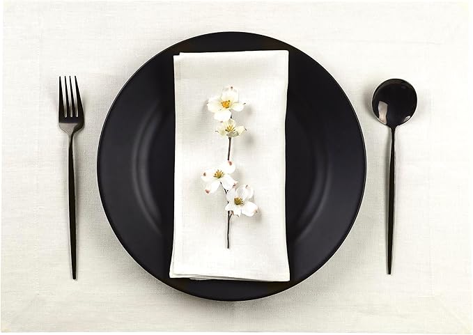 D'Moksha Homes Linen Ivory Placemats Set of 8-100% Pure Linen Placemats 14 x 19 Inch for Summer - Handcrafted and Machine Washable