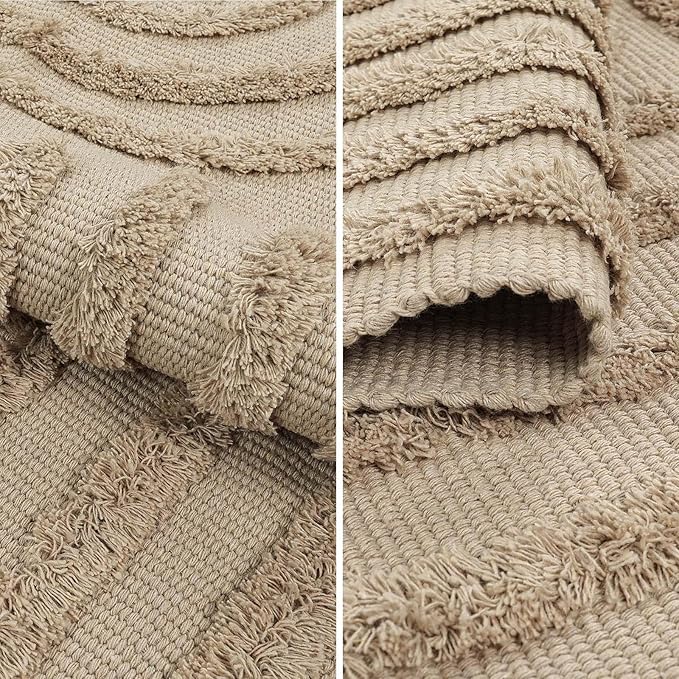 LEEVAN Washable Hallway Runner Rug 2.6'x8', Boho Rainbow Rug Runner, Hand-Woven Entryway Rug with Tassels, Farmhouse Bathroom Rug, Cotton Tufted Rugs for Bedroom, Long Carpet Sink Foyer(Tan)