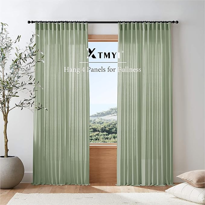 XTMYI Sage Green Linen Curtains 96 Inches Long for Living Room,Boho Closet Curtains for Bedroom Closet Door Neutral Nursery Boy Teens Girls Room