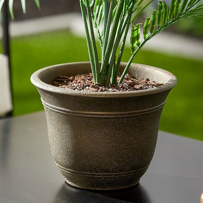 HC Companies SRA10001P02 Sierra 10 Inch Self Watering Round Weather Resistant Plastic Resin Flower Garden Planter Pot Container, Celtic Bronze
