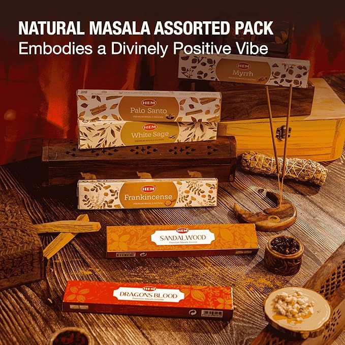 Hem Assorted Incense Sticks Variety 6 Incense Sticks x 15 GMS-Aromatherapy Incense for Relaxation, Inscents Stick Gift Set, Perfect for Meditation and Calm (Hem Woody Series)