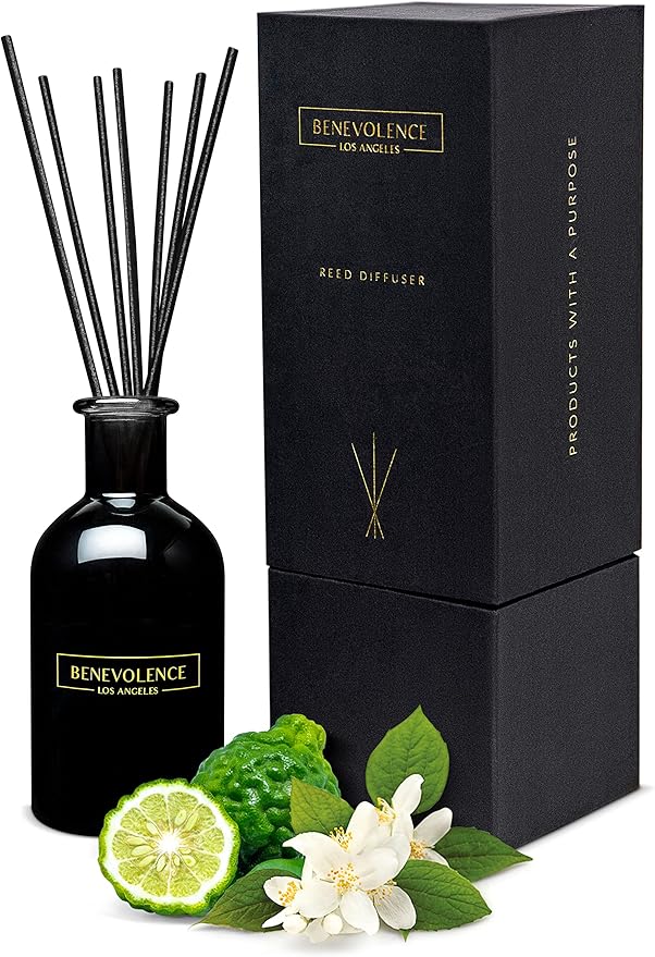 Benevolence LA Reed Diffusers for Home, Bergamot & Jasmine Relaxing Fragrance | Aromatherapy Reed Diffuser Sticks with Gift Box, Scented Sticks for Bathroom | Home Decor