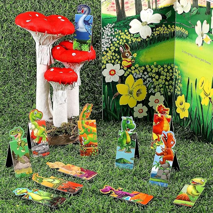 Sepamoon 12 Pcs Magnetic Bookmarks Book Marks Cute Magnet Page Markers Page Clips Funny Animal Bookmarks for Students Teacher Reading Party Favor (Dinosaur Style)