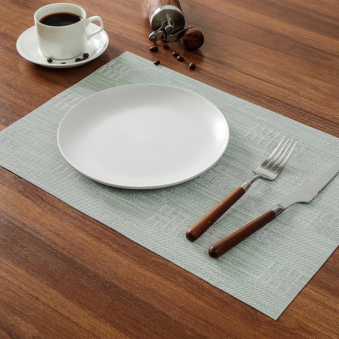 Leetaltree Mint Cream Placemats Set of 6 - Heat Resistant Non-Slip Place mats for Dining Table, Washable Durable PVC Vinyl Woven Table Mats(Mint Cream, 6)