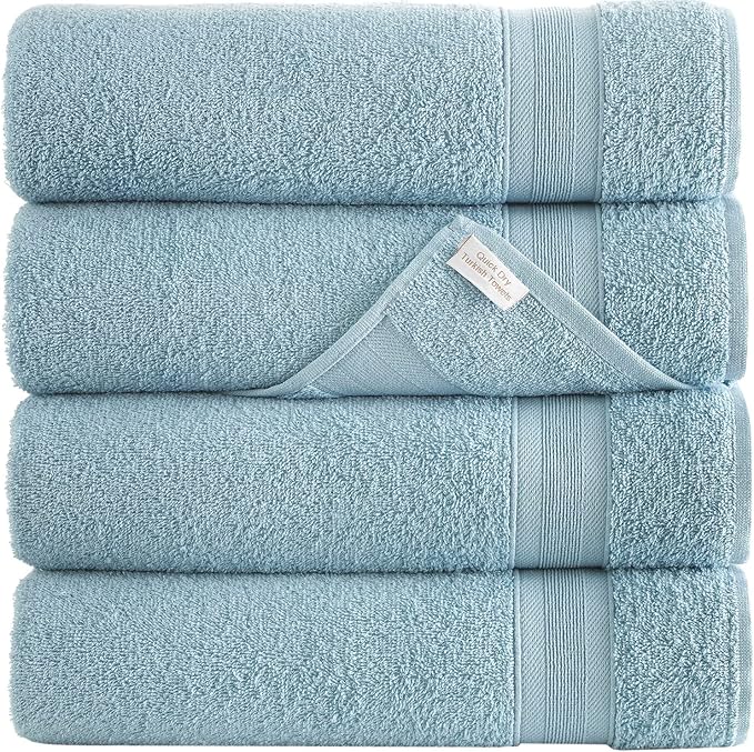 Quick-Dry, Soft & High Absorbent Bath Towels 27"x54" Cotton Turkish Bath Towel Set of 4 | Daily Use 100% Cotton Towels for Bathroom, Gym & More | Bathroom Towels Set (4 Pcs, Blue)