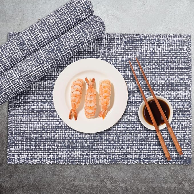 Urban Villa Placemats for Dining Table 100% CottonPlacemats 14''x20'' Over Sized Tablemats Set of 6Placemats Blue/White Two Tone Tablemats for Family Dinners Wedding Parties Everyday Use Placemats