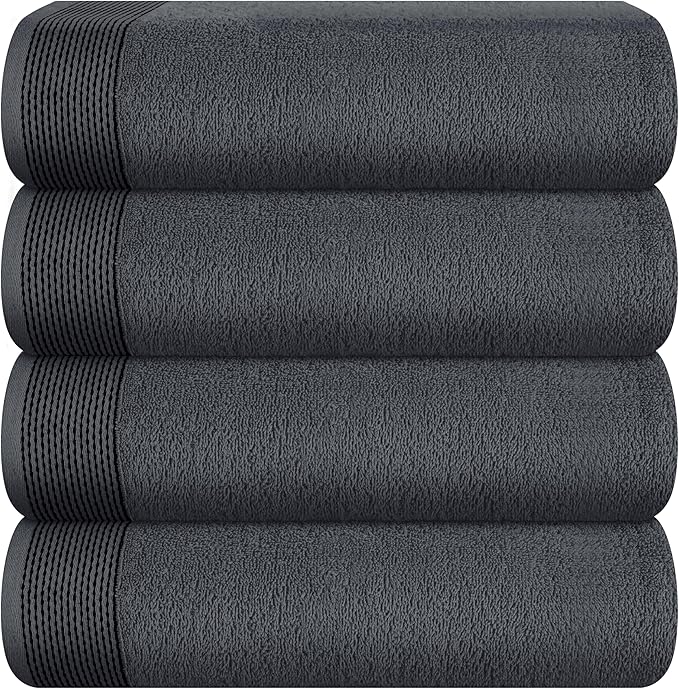 Belizzi Home Ultra Soft 4 Pack Oversized Bath Towel Set 27x54 inches, 100% Cotton Bath Towels, Highly Absorbant Compact Quickdry & Lightweight Towel, Ideal for Gym Travel Camp Pool - Charcoal Grey