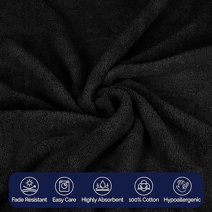 Elegant Comfort Premium Turkish Cotton 2 Pack Bath Towel Set - 27 x 54 inch, Luxurious Hotel Spa Quality 100% Turkish Cotton 2PC Bath Towel Set - Highly Absorbent - Soft Bathroom Towels, Black