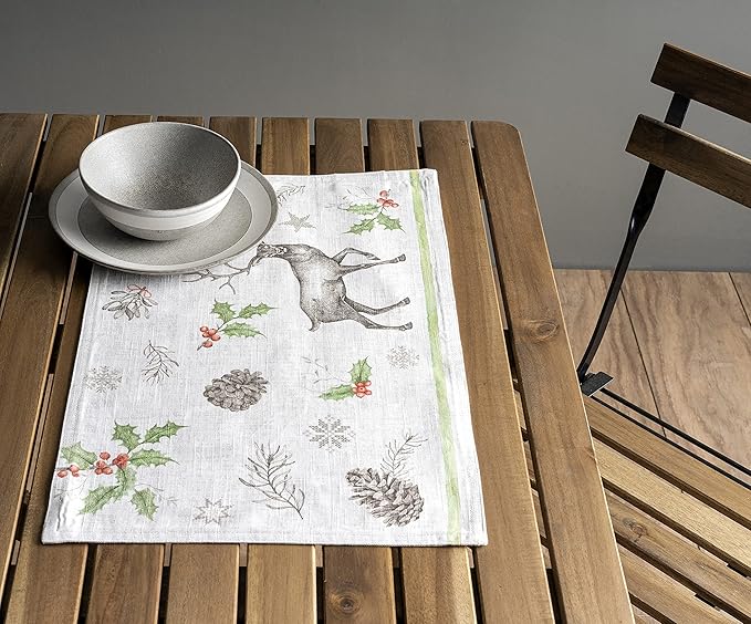 Maison d' Hermine Placemats Set of 4 100% Cotton Washable Cloth Place Mats, Reusable Table Mats for Kitchen Dining Decoration, Party, Wedding, Restaurant (Christmas Dew, 13" x 19")