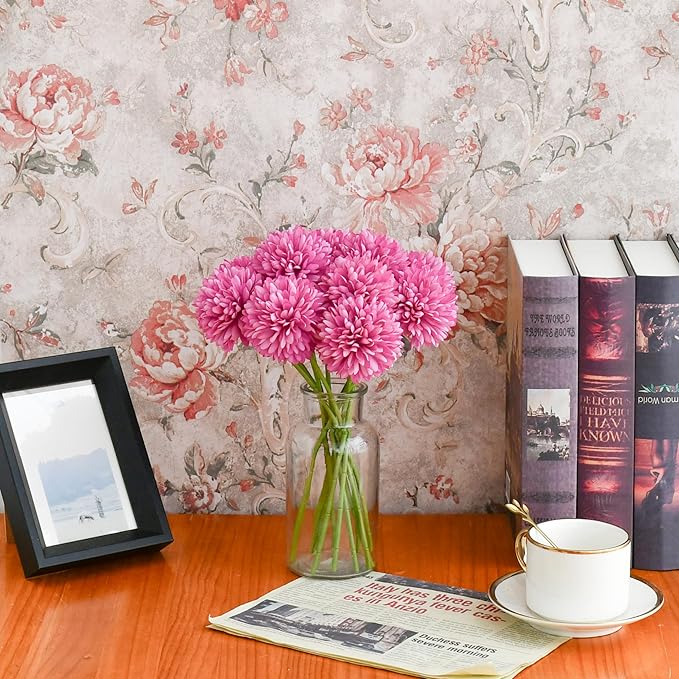 Mandy's Lavender Artificial Ball Chrysanthemum 12 Stems Faux Flowers with Bendable Stems for DIY Wedding Centerpiece Fall Decor Home Arrangements