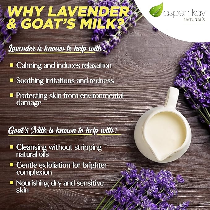 Aspen Kay Naturals bar soap for women and men, Natural and Organic oils, Pure Essential oils, Good for all skin types. - Lavender and Goats Milk