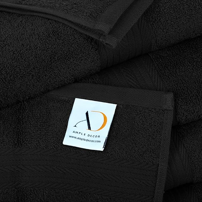Ample Decor Hand Towel 18 X 28 Inch Pack of 8 600 GSM 100% Cotton,Oeko Tex Certified Soft Absorbent Thick Durable Premium Quality, for Hotel, Bathroom,Spa, Daily Use,Gym -Machine Washable-Black