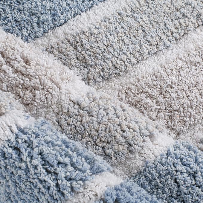Bathroom Rugs Runner Bath Rug Blue 24x60 Inches Alpine Stripe Non-Slip Cotton Large Bath Mats for Bathroom Floor |Quick Dry Bathroom Mat for Tub Spa Shower|Living Room Entry Way Door Mats