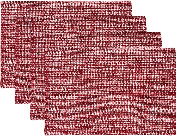 Placemats Set of 4-100% Cotton Two-Tone Rectangle Placemat for Dining Table - Over 15 Colors Available - Washable Table Decor for Kitchen, Farmhouse, Rustic, Durable for Everyday Use, Red