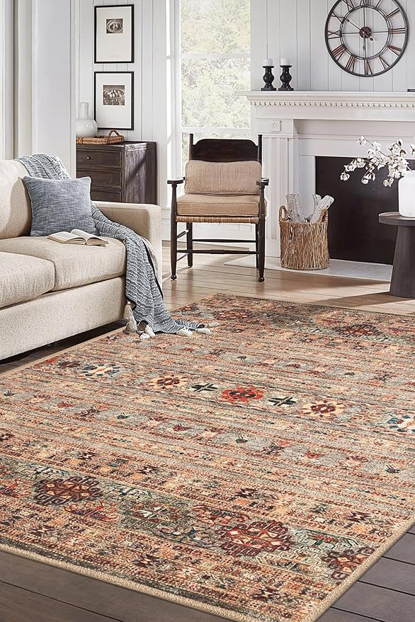 Keen Home Design 5x7 Rug - Machine Washable Area Rug with Non-Slip Backing, Ideal for Living Room, Dining Room, Bedroom - Vintage, Easy Clean, Durable, Low Pile Rug - (5' x 7')